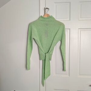 NWT Forte Cashmere 100% Cashmere Light Green Waist Tie High Neck Sweater | XS